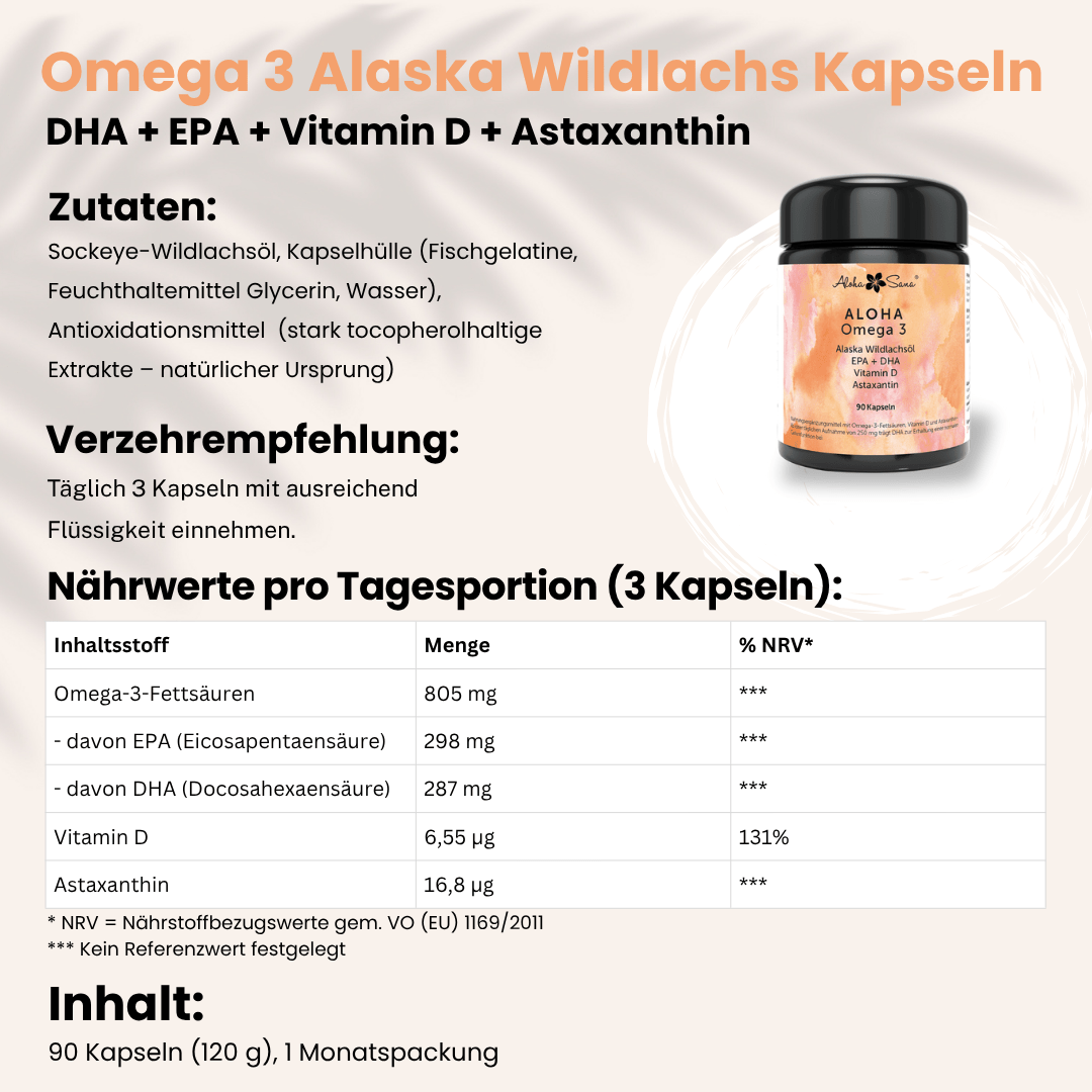Omega 3 Wildlachsöl Kapseln - Aloha Sana