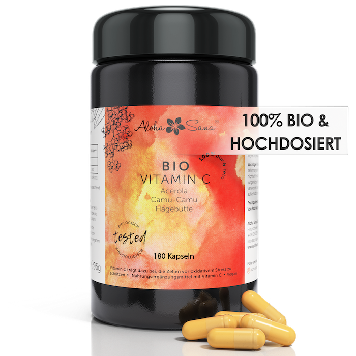 Bio Vitamin C Kapseln mit Acerola, Camu Camu &amp; Hagebutte