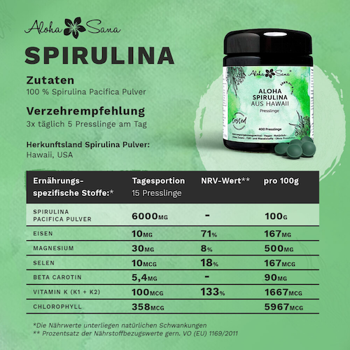 Hawaii Spirulina Algen 400 Presslinge - Aloha Sana