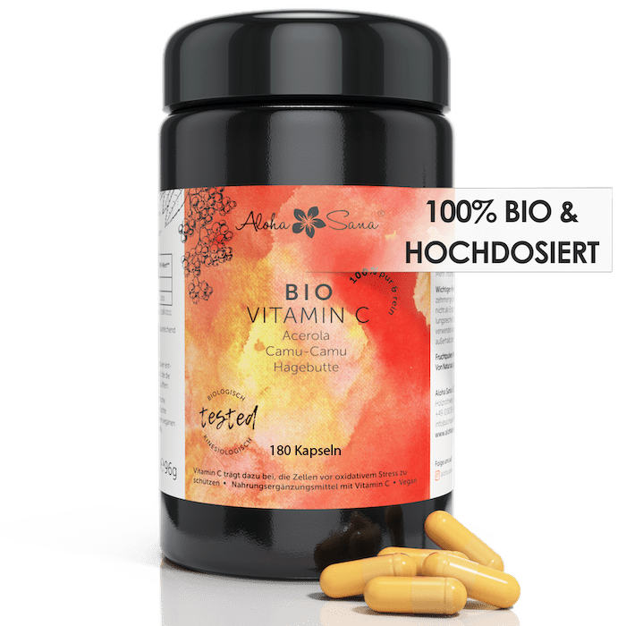 Bio Vitamin C Kapseln mit Acerola, Camu Camu & Hagebutte - Aloha Sana
