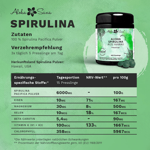 Hawaii Spirulina Algen 400 Presslinge - Aloha Sana