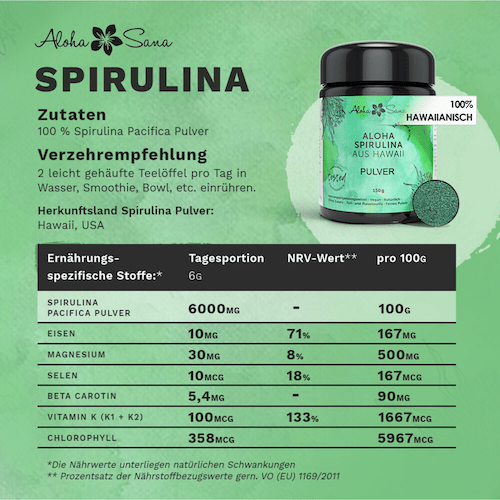 Hawaii Spirulina Algen Pulver 150 g - Aloha Sana