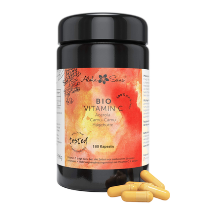 Bio Vitamin C Kapseln mit Acerola, Camu Camu &amp; Hagebutte