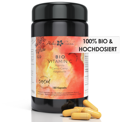 Bio Vitamin C Kapseln mit Acerola, Camu Camu &amp; Hagebutte