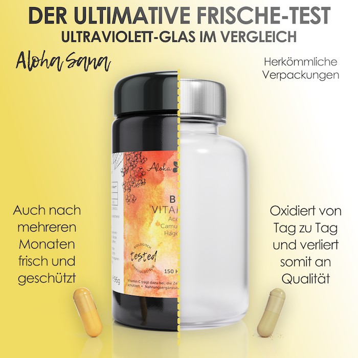 Bio Vitamin C Kapseln mit Acerola, Camu Camu &amp; Hagebutte - Aloha Sana