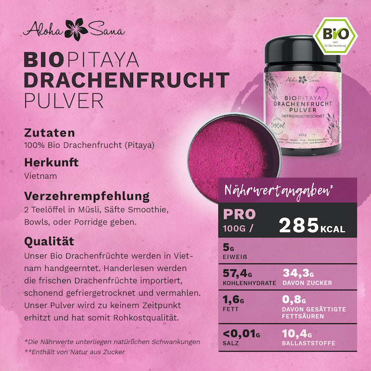 Bio Drachenfrucht gefriergetrocknet 125g - Aloha Sana