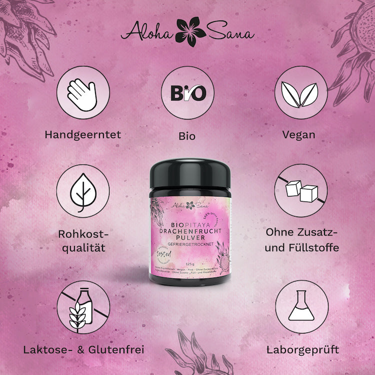 Bio Drachenfrucht gefriergetrocknet 125g - Aloha Sana