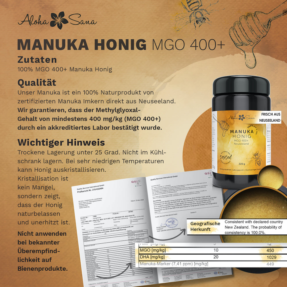 Manuka Honig aus Neuseeland 220g - Aloha Sana