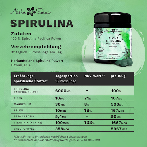 Hawaii Spirulina Algen 800 Presslinge - Aloha Sana
