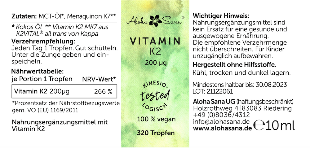 Vitamin K2, 200 ug, vegan - Aloha Sana
