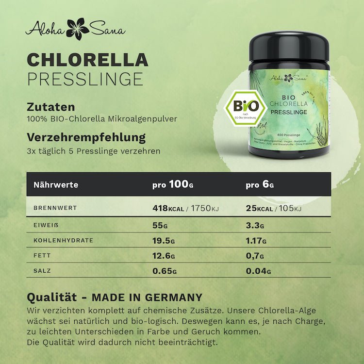 Bio Chlorella Presslinge 200g (400 Tabletten) - 500mg Pro Tablette, Vegan & Ohne Zusätze